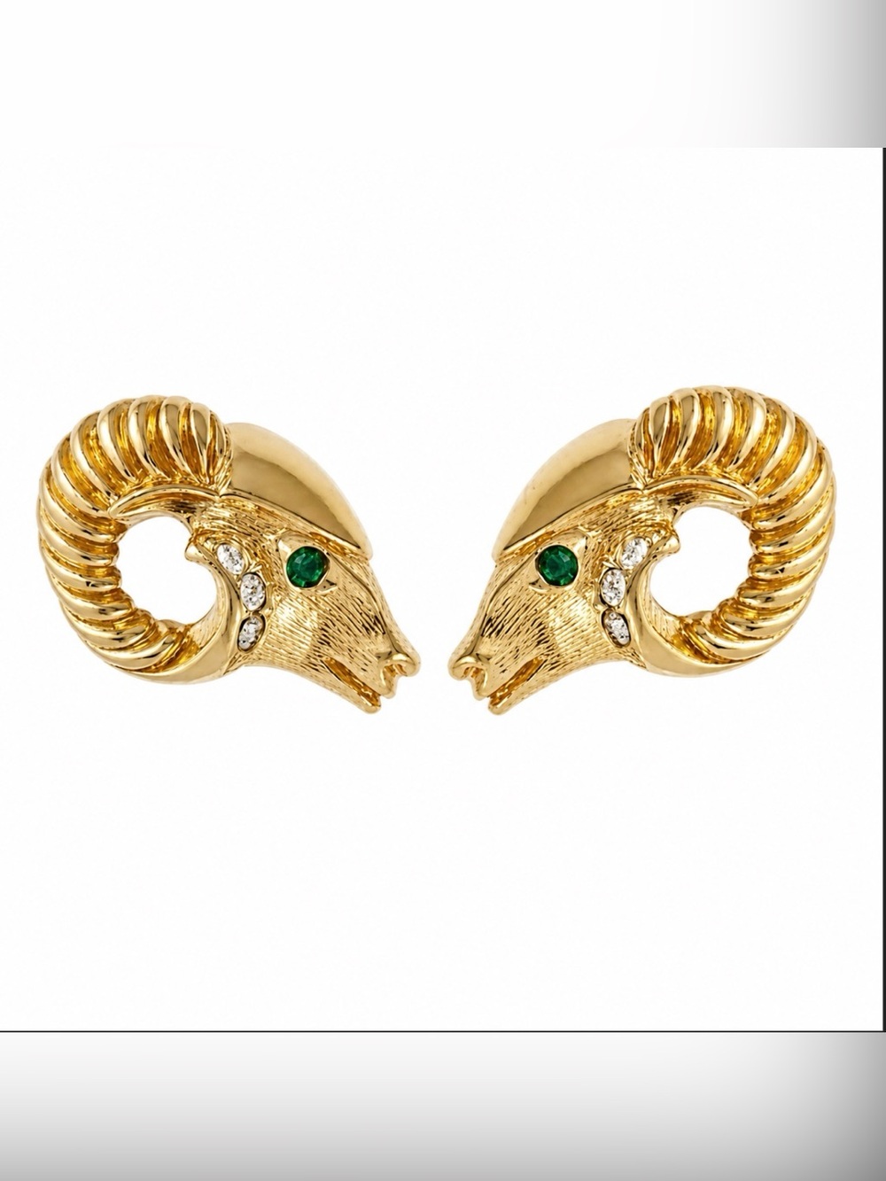 Kenneth Jay Lane Ram’s Head Earrings 1980’s Vintage (Susan Caplan Rediscovered) - Picture 4 of 10